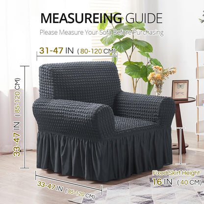 NICEEC Armchair Cover Dark Grey Armchair Slipcover 1 Piece Easy Fitted Sofa Couch Covers Universal High Stretchable Durable Furniture Protector with Skirt Country Style (1 Seater Dark Gray)