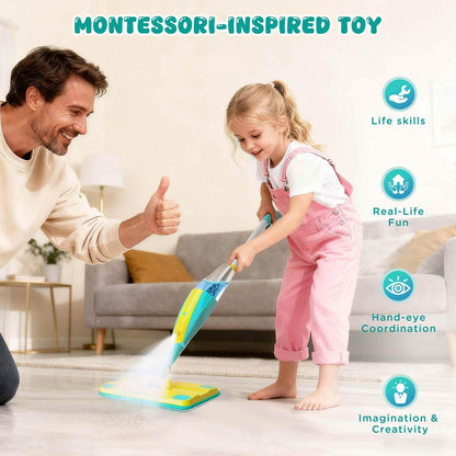 Kids Spray Mop,Toddlers Cleaning Play Sets with Real Water Sprayer,Includes Versatile Apron,Pretend Play Sets,Toddler Kids Cleaning Toy Set,Montessori Cleaning Set,Gifts for Boys Girls