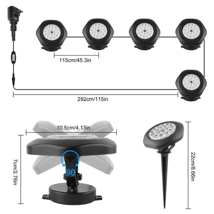 CREPOW RGB Pond Lights with Timer,18 LED Underwater Submersible Fountain Lights,Remote Control IP68 Waterproof Color Changing Spotlights for Fish Aquarium Tank Yard Garden Pool (Set of 5)