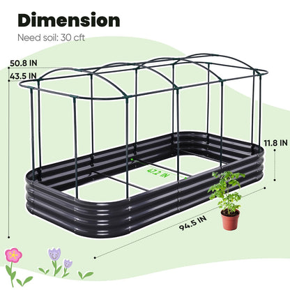 KING BIRD Raised Garden Bed with Cover Galvanized Oval Planter Garden Box 94.5x47.2x11.8 in, Clear, Outdoor for Gardening, Vegetables, Flowers