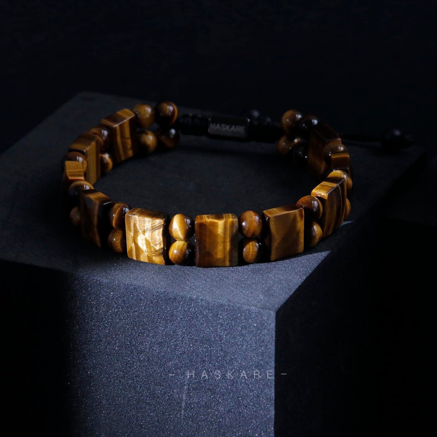 HASKARE Protection Crystals Tiger Eye Bracelets for men, Mens Bracelet Beads Healing Crystal Tigers Eye Bracelet, Genuine Stone Anxiety Relief Woven Drawstring Flatbead Bracelets Gift for Him