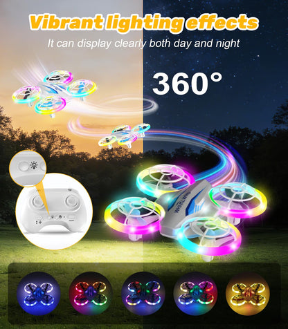 TURN RAISE Mini Drone for Kids & Beginners - RC Quadcopter with Colorful LED Lights, 360° Flips, 3 Batteries 27 Min Flight, 2 Speed Modes, One Key Take Off, Indoor Flying Toy Gift for Boys Girls