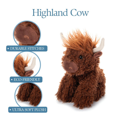 The Petting Zoo Highland Cow Plushie Stuffed Animal, Gifts for Kids, Wild Onez Wildlife Animals, Brown Cow Plush Toy, 9 inches