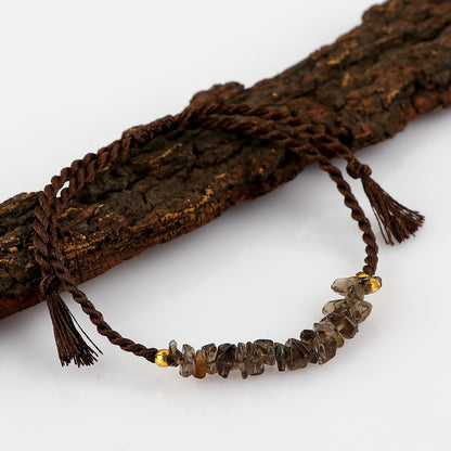 NJCRAFT Natural Smoky Quartz Chips Bracelet for Women | Smoky Quartz Gemstone Chip Adjustable Braided Bracelet (Approx. 6 Carat) | Handmade Slider Rope Bracelet 6+4 Inch | Minimalist Jewelry Gift