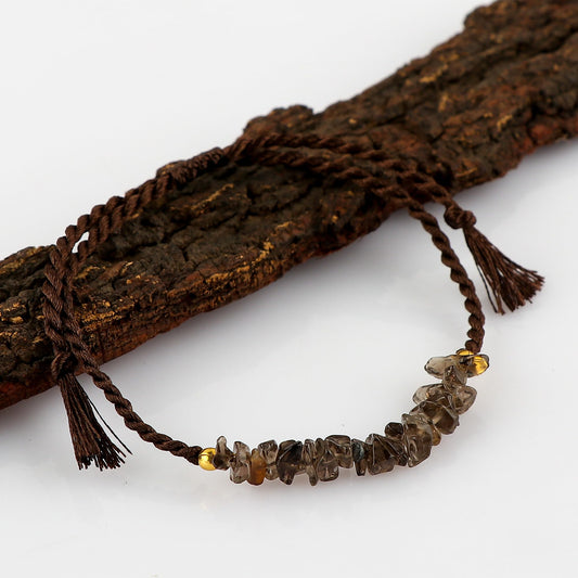 NJCRAFT Natural Smoky Quartz Chips Bracelet for Women | Smoky Quartz Gemstone Chip Adjustable Braided Bracelet (Approx. 6 Carat) | Handmade Slider Rope Bracelet 6+4 Inch | Minimalist Jewelry Gift