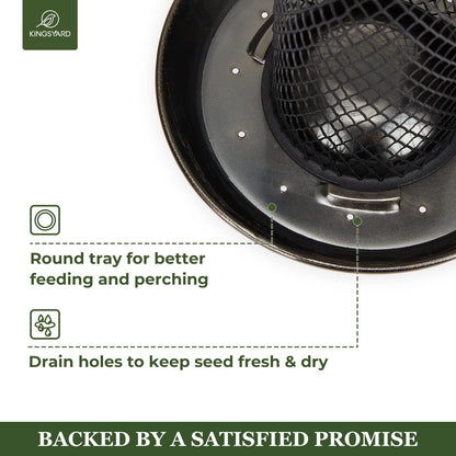 Kingsyard Mesh Tube Bird Feeders for Outdoors Hanging, All Metal, Wild Bird Feeder for Sunflower Seeds or Mealworm, Large Tray & Weatherproof Roof, 2.5 lbs Capacity (Antique Copper)