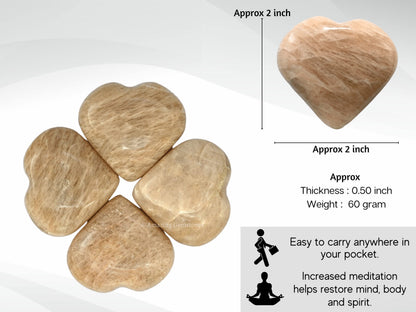 Amazing Gemstone Cream Moonstone Crystal Heart Palm Stone - Pocket Massage Worry Stone for Natural Body Chakra Balancing, Reiki Healing and Crystal Grid