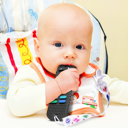 Kaodezhu TV Remote Control Shape Baby Teething Toys and Phone Shape Teether Toys for Babies 6-12 Months, Soft Flexible Silicone Chew Toys for Baby - Black
