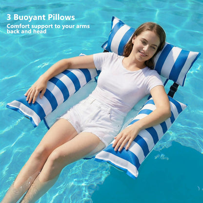 Jasonwell Inflatable Pool Floats Adult - Fabric Pool Floaties Chair Lake Beach Floating Lounger Chair Swimming Pool Noodles Water Hammock Float Mesh Party Floaty Toys Fun for Adults Heavy Duty (Blue)
