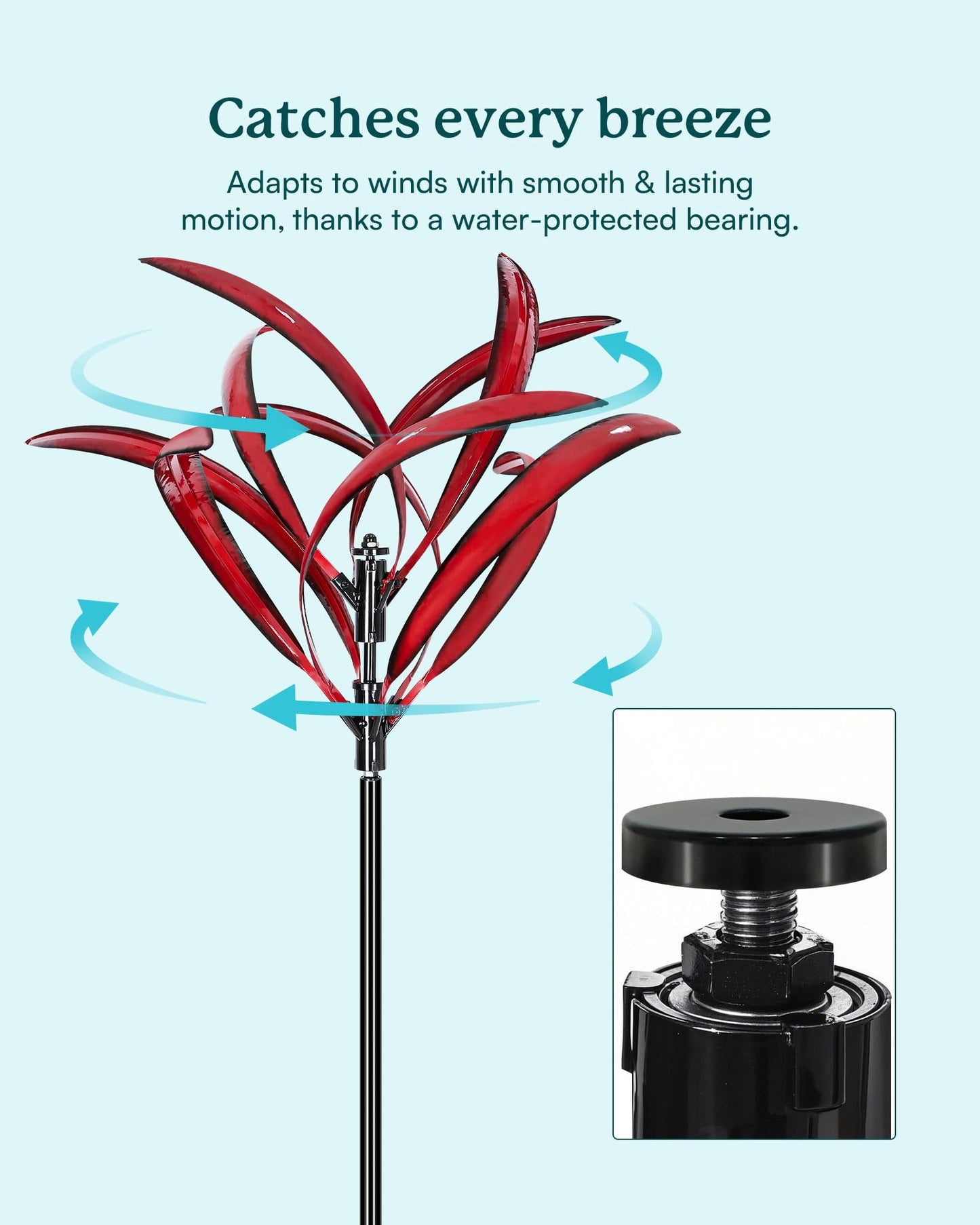 Cyan Oasis 82 inch Wind Spinners Outdoor - Extra Large Metal Wind Sculptures & Spinner with Stake, Big Clearance Windmills for the Yard and Garden, Tall Yard Art Decor-Burgundy Red