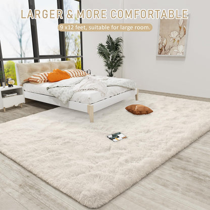 LOCHAS Ultra Soft Indoor Modern Area Rugs Fluffy Living Room Carpets for Children Bedroom Home Decor Nursery Rug 9x12 Feet, Cream