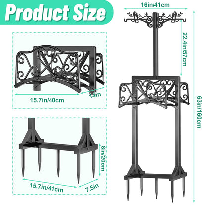 ODSNANIE Garden Hose Holder for Outside,Water Hose Holders with 2 Bird Statue Shepherds Hooks & 5 Spikes,Double-Sided Freestanding Hose Stand Heavy Duty Hose Storage Rack for Outdoor Yard Lawn Farm