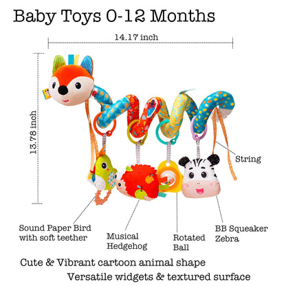 Baby Car Seat Toys, Infants Activity Spiral Plush Toys for Babies 0-6 Months Hanging Stroller Toy Gift for Infant Boys and Girls 0 3 6 12 Months Newborn Sensory Toy with Rattles Squeaker Music - Fox