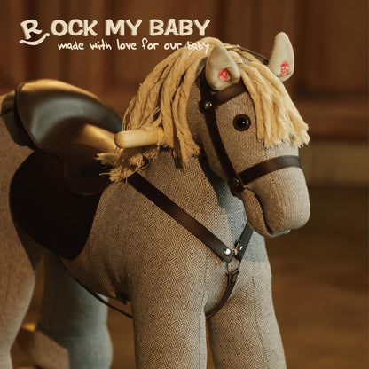 Rock My Baby Rocking Horse, Gray Wooden Rocking Toy, Rocking Animals for Children 2-6 Years Old, Ride on Pony with Realistic Sound, CPC Certified