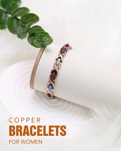 Jecanori Copper Bracelets for Women, Magnetic Bracelets for Women with 3800 Gauss Ultra Magnets and Sizing Tool, Featuring a Fish Tail Design