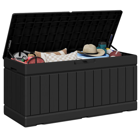 JUMMICO 78 Gallon Outdoor Deck Box Large Resin Storage Box for Patio Furniture Cushions and Garden Tools (Black)