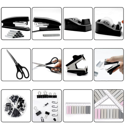 OfficeMate Stapler & Tape Dispenser Set - Black Desk Accessory Kit, Gift for Students, Women, Coworkers, Boss Lady, Office Clerks