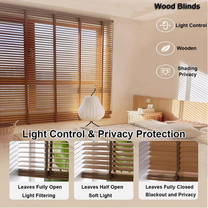 Wood Blinds for Indoor Windows, 2" Slats Faux Wooden Blinds, 22" 30" 35" 40" 42'' 46'' 48'' 50" 55" 66" 70" 75" Blackout Horizontal Window Shades, Cordless Privacy Blind for Bedroom,Living Room(Brown)