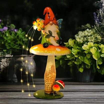 HONGLAND Solar Garden Gnome Figurine, Waterproof Outdoor Mushroom Decor with Solar Outdoor Lights for Yard, Patio, Lawn Ornaments, Ideal Gifts for Mom Grandma Women, Housewarming Gifts-16.5"