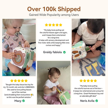 Youuys Baby Tissue Box Toy for Babies 6-12 Months, Montessori Sensory Toys for 1 Year Old Boy, Infant Toy with Crinkle Tissues & Fine Motor, for 6 9 12 18 Months Old Kids 1st Birthday