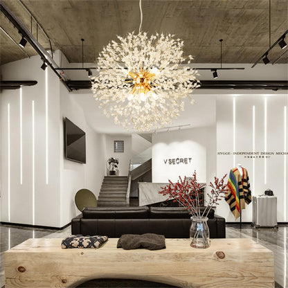 YUFENG Modern Dandelion s, Crystal Fireworks Sputnik Ceiling Light Fixture, Round Pendant Lighting for Dining Room Living Room Bedroom Bathroom Kitchen Foyer Girls Room,Silver 8Lights