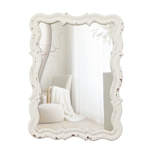 Sintosin Vintage Small Scalloped Wall Mirrors Decorative 16 x 12 inch, Hanging Distressed White Sculpted Wood Bathroom Vanity Mirror, Rustic Entryway Mirror, Farmhouse Wall Mounted Mirrors