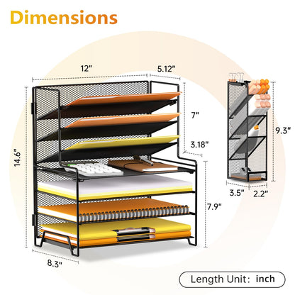 SUPEASY 7 Tier Desk Organizer, Desk File Organizer with Pen Holder, Paper Organizer for Desk, Desk Organizers and Accessories for Home Office School, Black