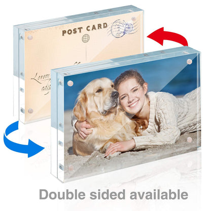 TWING 3 Pack 4 x 6 Acrylic Frame,Acrylic Picture Frames Horizontal Magnet Double Sided 4x6 Picture Frame,10+10MM Thick Clear Frameless Desktop Display Magnetic Block Photo Frame Gift Ideal