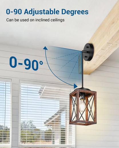 DEWENWILS Farmhouse Pendant Light, Metal Hanging Light Fixture with Wooden Grain Finish, 48 Inch Adjustable Pipes for Flat and Slop Ceiling, Kitchen Island, Bedroom, Dining Hall, E26 Base