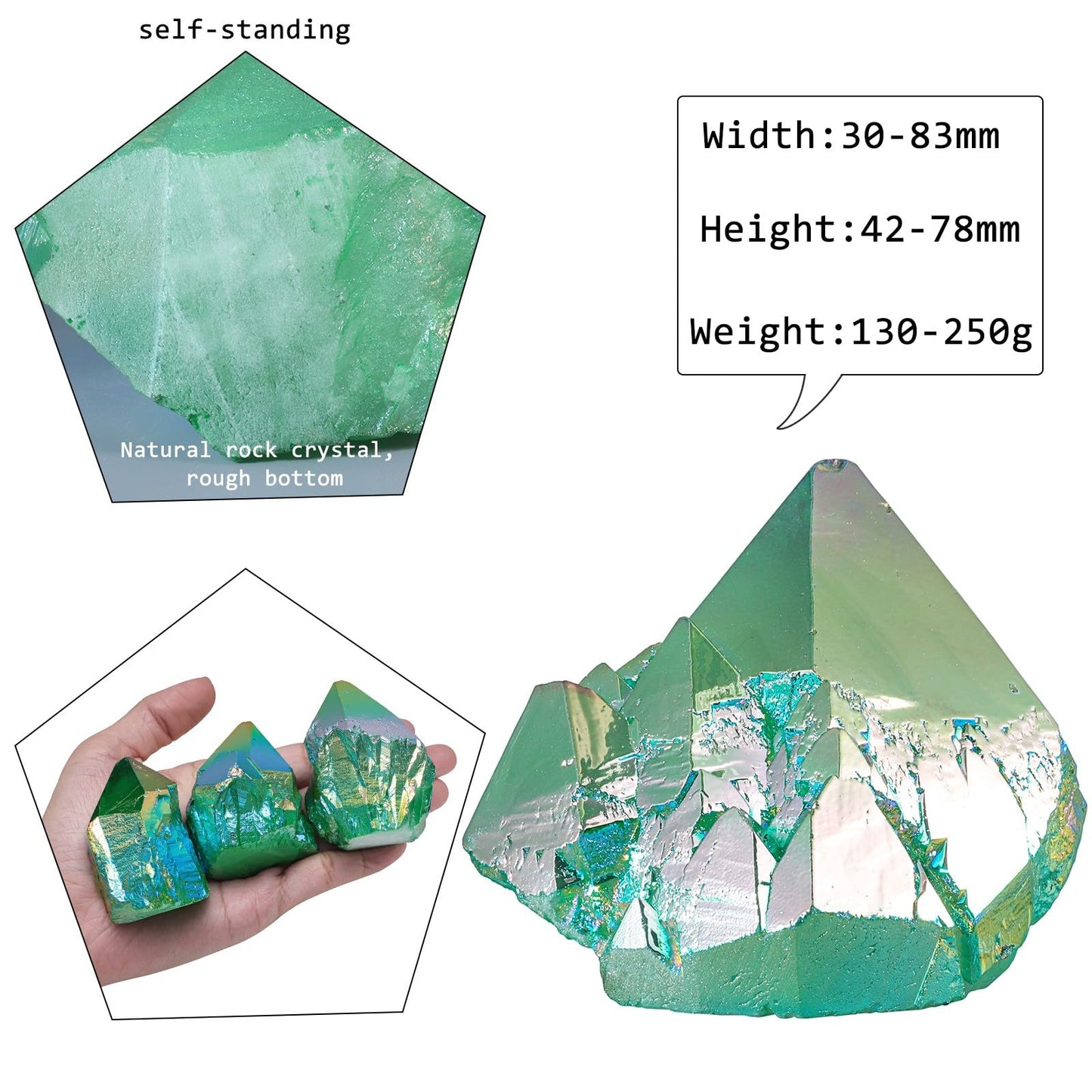 mookaitedecor Angel Aura Quartz Natural Rock Quartz Titanium Coated Crystal Points, Geode Rocks Crystal Cluster Stone Specimen for Meditation Home Decor, Green