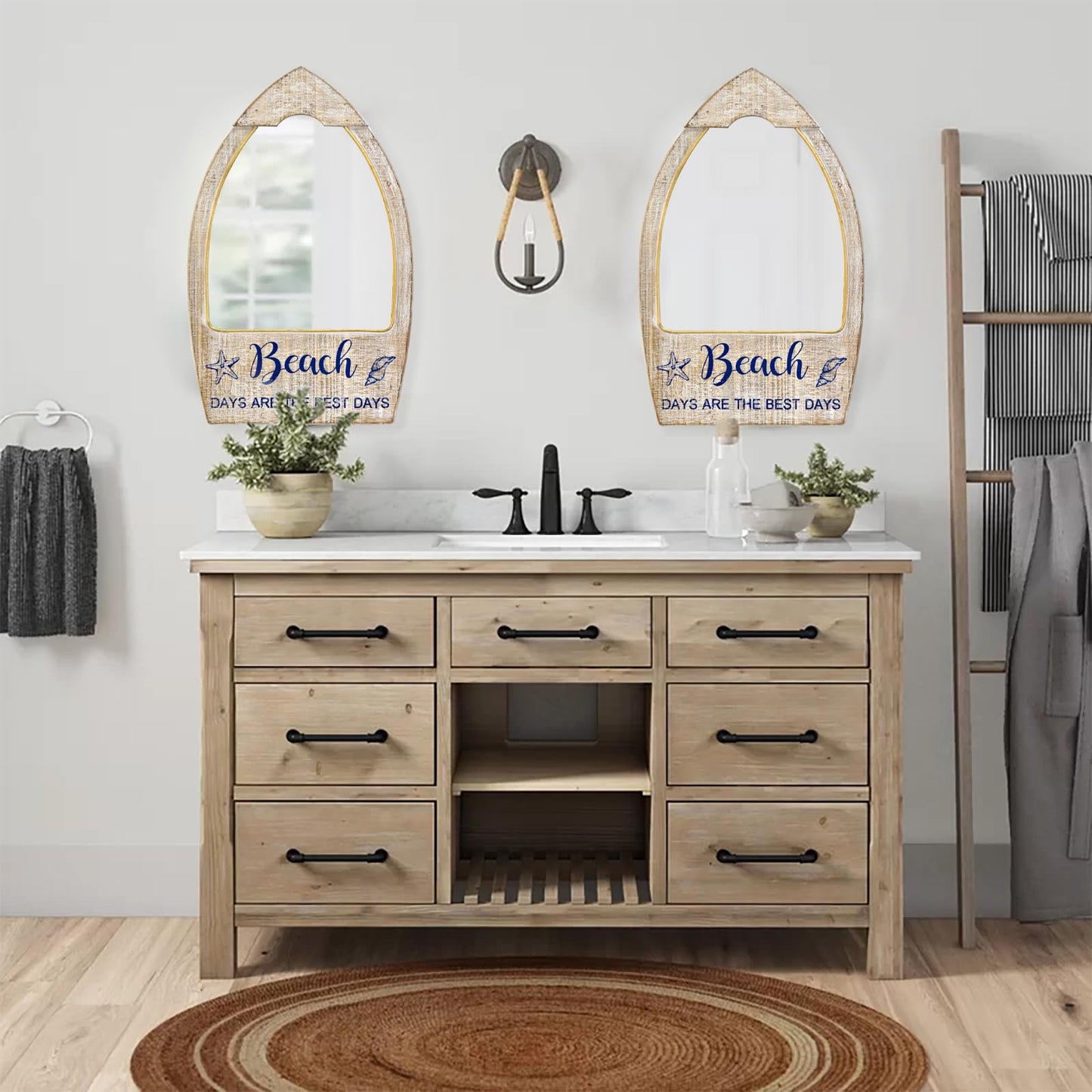 MACVAD Rustic Wood Framed Wall Mirror for Beach House, Decorative Wood Wall Mirror for Bathroom, Living Room, Beach Theme Bathroom Decor, Whitewashed 15 x 24 Inchs