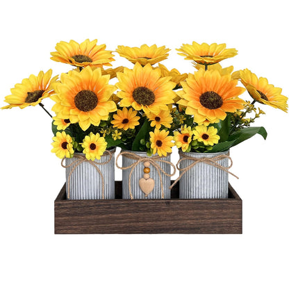 HEMYLU Sunflowers Artificial Flowers Decorations, Sunflower Table Centerpieces for Wedding, Artificial Flower Arrangement Farmhouse Décor for Dining Room, Living Room, Coffee Table, Study Desk