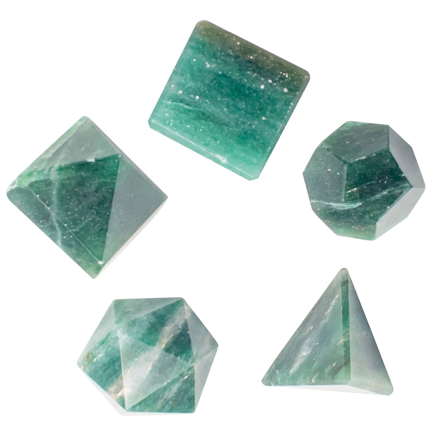 Crocon Green Aventurine 5Pcs Platonic Solids Crystal Geometry Set, Platonic Solids Sacred Geometric Stones for Meditation Reiki Balancing Healing Chakra Stone Cleansing Spiritual Good Luck (15-20 mm)