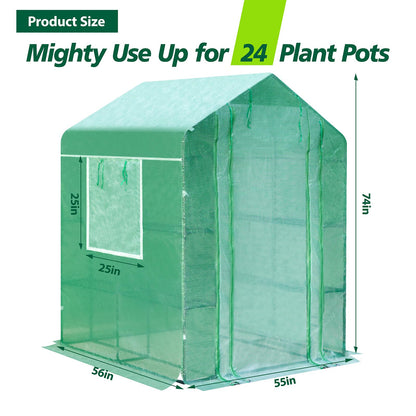 Solayis 56"×55"×74" Walk-in Garden Greenhouse | Thickened PE Cover & Heavy Duty Steel Frame | 3 Tiers 4 Shelves, Mesh Door & Windows | Portable for Indoor Outdoor Use (Green)