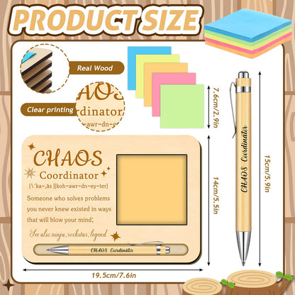 Kosiz 10 Set Chaos Coordinator Appreciation Gifts Bulk Wooden Sticky Note Holder with Notes and Ballpoint Pens Thank You Appreciation Gifts for Chaos Coordinator Team Employee Office Supplies