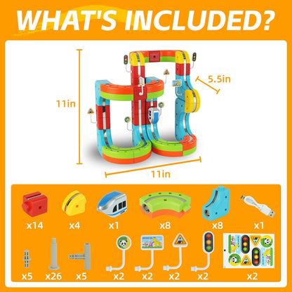 glouslove Kids Electric Train Set, DIY Track, Suitable for Children Aged 4-8,82 Pcs Car Track for Toddlers 3-5, Building Toy Train Track Gravity-Defying 3D Embedded Layouts & Motorized Car, STEM Gift