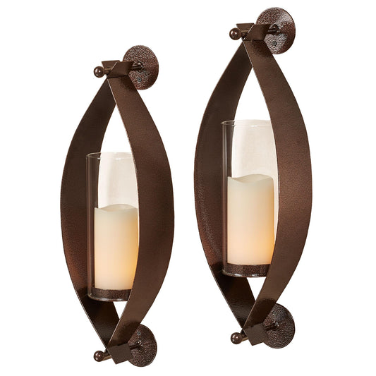 Touch of Class Xander Wall Sconce Pair - Handcrafted Steel - Antique Copper - Glass Hurricane - Set of 2 - Metal Sconces Holder for Bedroom, Bathroom, Living Room, Kitchen Walls, Hallway