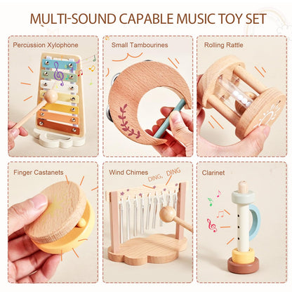 Smartwo Baby Montessori Musical Instruments,Wooden Percussion Xylophone Musical Toys for Toddlers,Sensory Toys for 18+ Month Old,Kids Preschool Educational,Birthday Gift for Ages 2 3