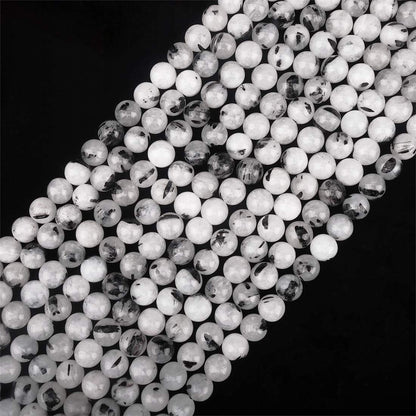 ICAI Beads Tourmaline Quartz (Silver Rutile Quartz) 10mm Natural, Energy Gemstone | Healing Power for Jewelry Making | Loose Beads | 1strand
