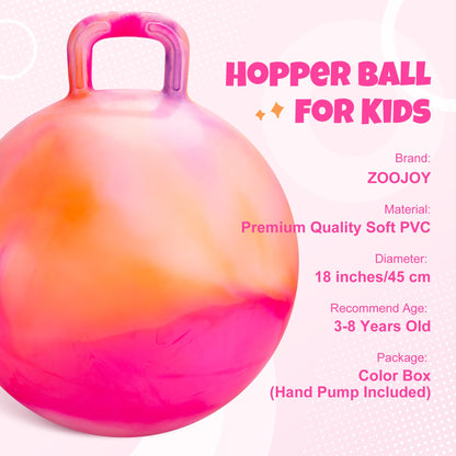 ZOOJOY Hopper Ball for Kids, 18In Bouncy Ball with Handle, Inflatable Orange Clouds Girls Toys for Indoor Outdoor Active Play Hopping Ball, Balance Hopping Gifts for Girls Boys for 3-8 Yr