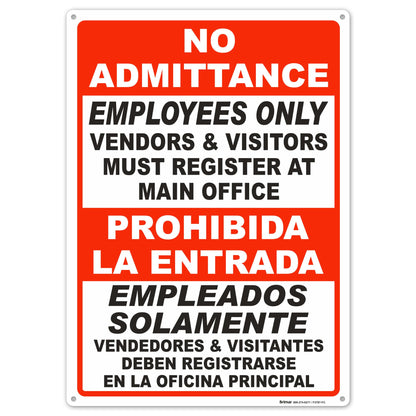 Brimar - 10" x 14" - Bilingual Vendors & Visitors Must Register Sign - .040″ Rust-Free Aluminum - High Visibility - Easy Installation