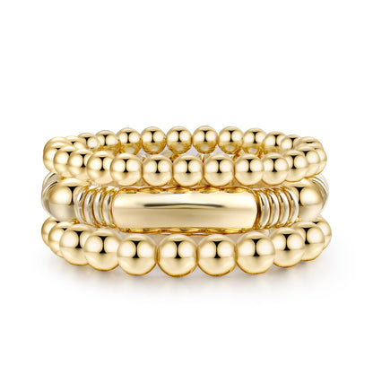 Gold Bangles Bracelet for Women Chunky Curved Stacking Plated Bead Ball Stretchable Bracelets