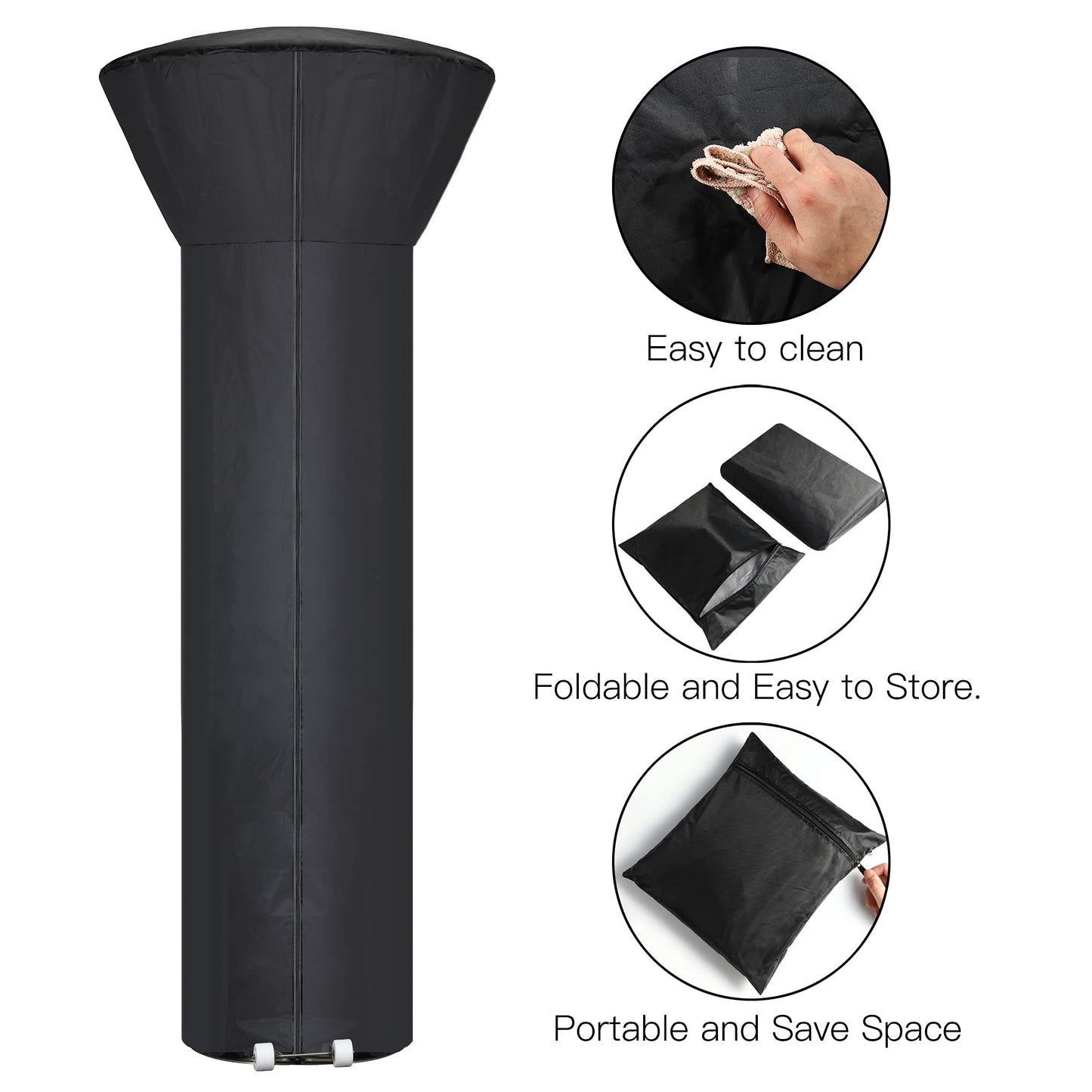 Hualedi Patio Heater Covers with Zipper and Storage Bag,Waterproof,Dustproof,Wind-Resistant,Sunlight-Resistant,Snow-Resistant,Black,89'' Height x 33" Dome x 19" Base