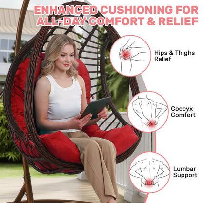 idee-home Egg Chair Cushion Replacement, Hanging Chair Cushion Outdoor with Waterproof Cover, Wicker Hammock Swing Cushioned for Patio, Red（Without Chair）