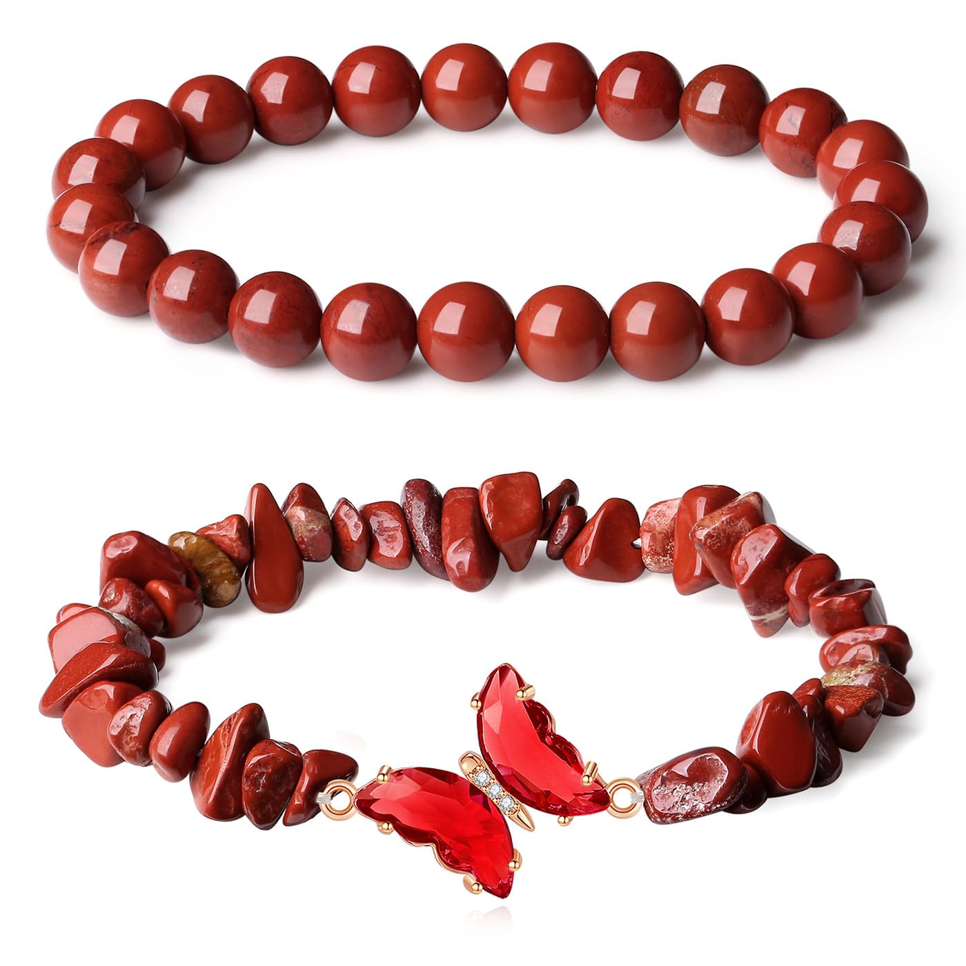 DUQGUHO 2Pcs Butterfly Bracelets for Women Turquoise Bracelet for Women Healing Crystal Bracelet Natural Red Turquoise Jewelry 8mm Beaded Bracelet Gifts for Women