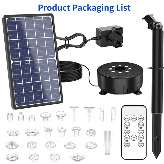 AISITIN 14W Rechargeable Solar Fountain with 4400mAh Battery, LED Colorful Lights, Remote Control & Superior Solar Glass Panels, DIY Solar Powered Water Fountain Pump for Bird Bath, Pond