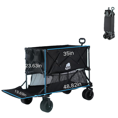 700lb Double Decker Wagon Collapsible Cart Foldable Heavy Duty Wagon Collapsible，400L,54" Extended Foldable Cart with Wheels for Camping Fishing & Outdoor Use, Beach cart，