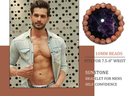 Sunstone Bracelets for Women Men: 8MM & 10MM | Natural Gemstones for Spiritual Ceremony & Ritual | Bring Wealth| Stretch Jewelry Stone of Romance Passion Drive Confidence