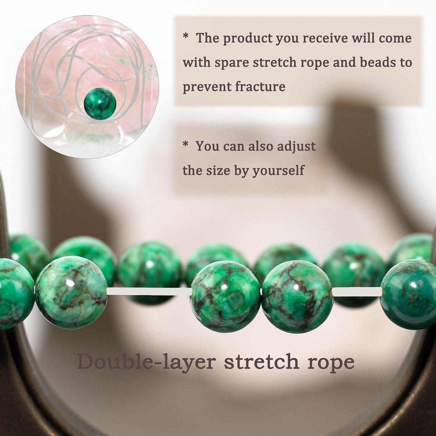 DAZCOLO 8mm Natural Gemstone Stretch Bracelet, Handmade Unisex Crystal Bracelets for Meditation, Yoga, Spiritual Healing & Positive Energy (Green Magnesite Turquoise)