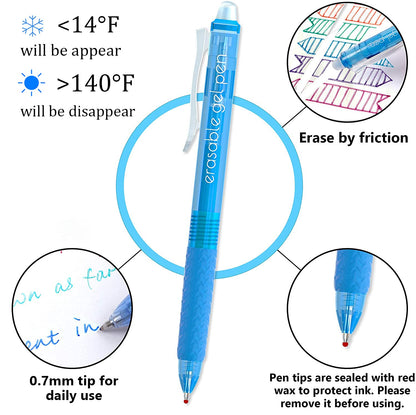 Vanstek 22 Colors Retractable Erasable Gel Pens Clicker, Fine Point(0.7), Make Mistakes Disappear, Premium Comfort Grip for Drawing Writing Planner and Crossword Puzzles
